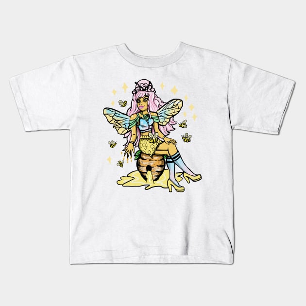 Queen Bee Honey Comb Kawaii Pastel Goth Kids T-Shirt by LunaElizabeth